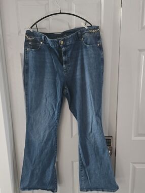 Michael Kors Medium Blue Boot Cut Jeans with Gold Accents